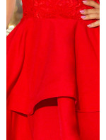 Večerné šaty Numoco LAURA s čipkovaným topom - červené
