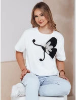 Dámske bavlnené tričko s PEARLI biele FashionStreet RY2718 Dámske bavlnené tričko s PEARLI biele FashionStreet RY2718