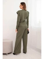 Dámsky bavlnený set s blúzkou a širokými nohavicami Khaki