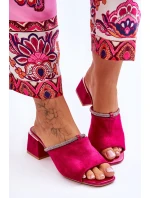 Zamszowe Klapki Na Obcasie S.Barski KV-612-2 Fuksja