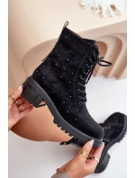 Zdobione Botki Workery Damskie Ocieplane D&A MR880-017 Czarne