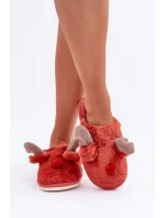 Futrzane Kapcie Damskie Z Motywem Renifera Koralowe Sennalith