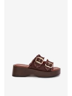 Dámské pantofle na platformě se zlatými sponami čokoládové Renelisse