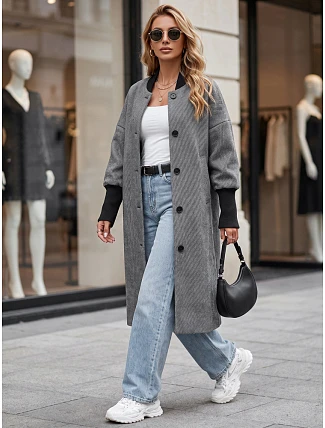 Dlhý dámsky kabát s gombíkmi, čierny, FashionStreet NY0778 Dlhý dámsky kabát s gombíkmi, čierny, FashionStreet NY0778