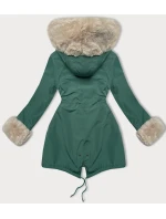 Dámska bunda parka v tmavom mätovom odtieni s kožušinovou podšívkou Way Mode (22988)