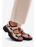 Skórzane Sandały Damskie Z Rzepami Artiker 56C0471 Beżowe