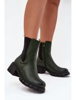 Botki Damskie Na Klocku Eko Skórzane Ciemnozielone Kyra