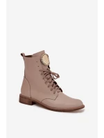 Dámske kožené členkové topánky na plochom podpätku so zlatými detailmi Zazoo 3084 beige Dámske kožené členkové topánky na plochom podpätku so zlatými detailmi Zazoo 3084 beige