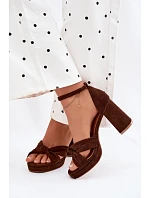 Dámské sandály na podpatku z imitace semiše čokoládové Rosetta
