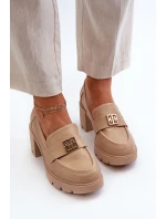 Półbuty Damskie Na Masywnym Obcasie Z Ozdobą Beżowe Ranunca