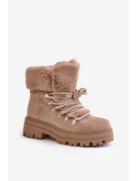 Sznurowane Trapery Damskie Z Futerkiem Ciemnobeżowe Vaminia