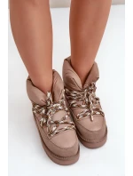 Zamszowe Śniegowce Damskie Z Grubym Sznurowaniem D.Franklin DFSH375003 Taupe