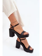 Eko Skórzane Sandały Na Słupku Czarne Lillita