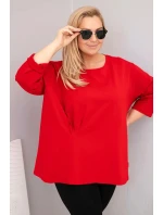 Dámska blúzka plus size s bavlnou, dlhými rukávmi a riasením červená