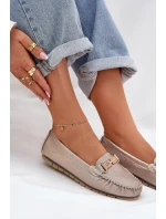 Brokatowe Płaskie Mokasyny Ze Skóry Naturalnej D&A LR51-546 Złote