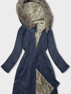 Dámska tmavomodrá kožušinová bunda (5M3180-215)