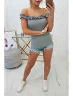 Trblietavá blúzka s volánikmi sivá