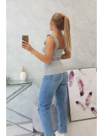 Blúzka bez ramienok s volánikmi šedá Blúzka bez ramienok s volánikmi šedá