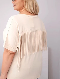 Dámska bavlnená blúzka s výstrihom do V a strapcami na chrbte béžová