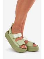 Sandały Damskie Na Platformie Z Rzepami Zielone Nitepira