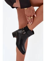 Ocieplane Botki Damskie Na Obcasie Z Paskiem I Klamrą Czarne Sylira