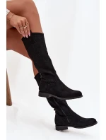 Kozaki Damskie Ażurowe Na Płaskim Obcasie S.Barski HY52-534 Czarne