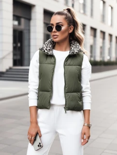 Dámska prechodná krátka prešívaná dvojcestná zelená vesta LEOVELLA FashionStreet TY5496