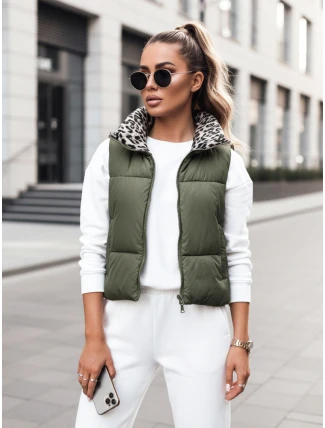 Dámska prechodná krátka prešívaná dvojcestná zelená vesta LEOVELLA FashionStreet TY5496