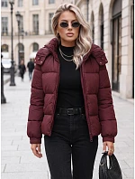 Dámska zimná prešívaná bunda s kapucňou, bordová, FashionStreet TY5749