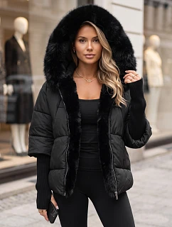 Dámska zimná prešívaná bunda s kožušinou, čierna, FashionStreet TY5988
