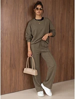 Dámska tepláková súprava so širokými nohavicami v khaki farbe FashionStreet AY1229 Dámska tepláková súprava so širokými nohavicami v khaki farbe FashionStreet AY1229