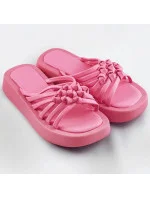Ružové dámske šľapky s plochou podrážkou (CM-59)