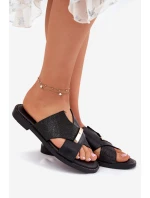 Damskie Klapki Na Płaskim Obcasie Z Ozdobnym Detalem Vinceza 17385 Czarne