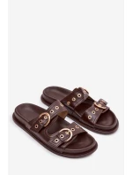 Dámské pantofle se zlatými přezkami ekologická kůže čokoládové Bellarya