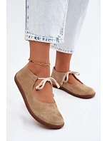 Kožené semišové baleríny Barefoot so šnurovaním Zazoo 021 Beige Kožené semišové baleríny Barefoot so šnurovaním Zazoo 021 Beige