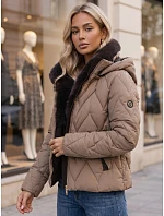 Dámska zimná prešívaná bunda s odnímateľným golierom, béžová, FashionStreet TY6085 Dámska zimná prešívaná bunda s odnímateľným golierom, béžová, FashionStreet TY6085