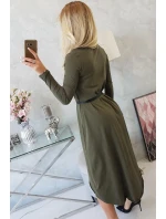 Šaty s ozdobným pásikom a khaki nápisom