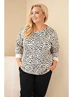 Dámska blúzka vo veľkosti Plus Size s leopardím vzorom a predĺženým zadným dielom, béžová Dámska blúzka vo veľkosti Plus Size s leopardím vzorom a predĺženým zadným dielom, béžová