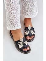 Klapki Z Ozdobą Skóra Naturalna Zazoo 3574/Z Czarne