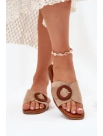 Klapki Damskie Na Płaskim Obcasie Z Klamrą Beżowe Lanoni