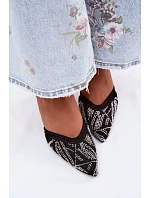 Ozdobené sandály s síťkou na jehlovém podpatku Černé Bedira