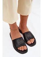 Kožené pantofle s plochým podpatkem ozdoba S.Barski KV61-6019 Černé