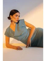 Šaty s asymetrickými rukávmi S362 tyrkysovo modré - Stylove