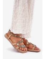 Sandały Damskie Ze Zdobieniem Wąż Eko Zamszowe Artiker 56C1361 Beżowe