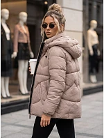 Dámska zimná prešívaná bunda s kapucňou, béžová, FashionStreet TY5753