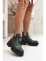 Zazoo 60451 Damskie Skórzane Botki Z Ozdobą Ciemnozielone