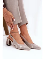 Skórzane Sandały Damskie Na Słupku Ze Szpiczastymi Noskami Vinceza 66733 Złoto-Srebrne