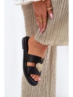 Klapki Damskie Na Płaskim Obcasie Ze Złotą Ozdobą Czarne Karinma