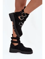 Botki Damskie Z Paskami I Srebrnymi Klamrami Czarne Helisse