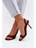 Dámské sandály na podpatku z eko semiše čokoládové Calvoria